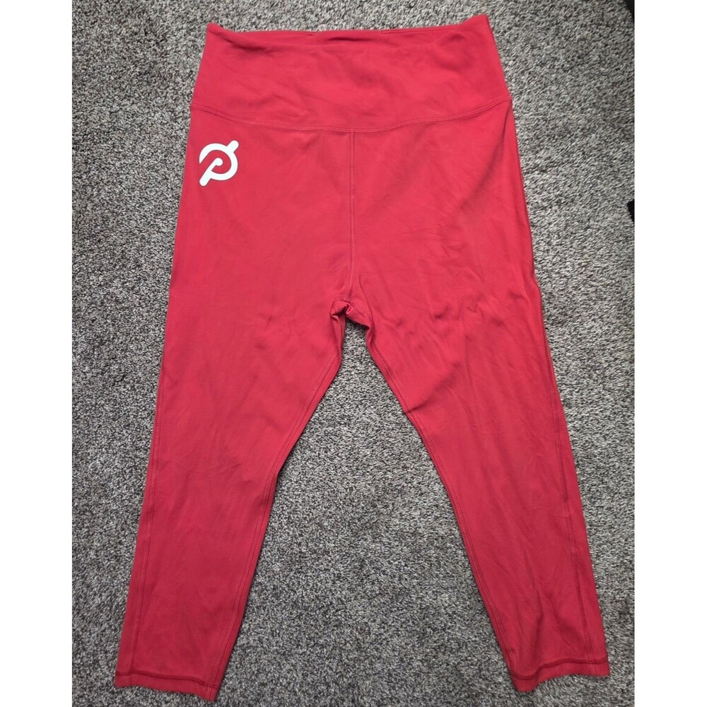 Peloton Cropped Leggings Size Large Red Logo High Waist Activewear Cycling